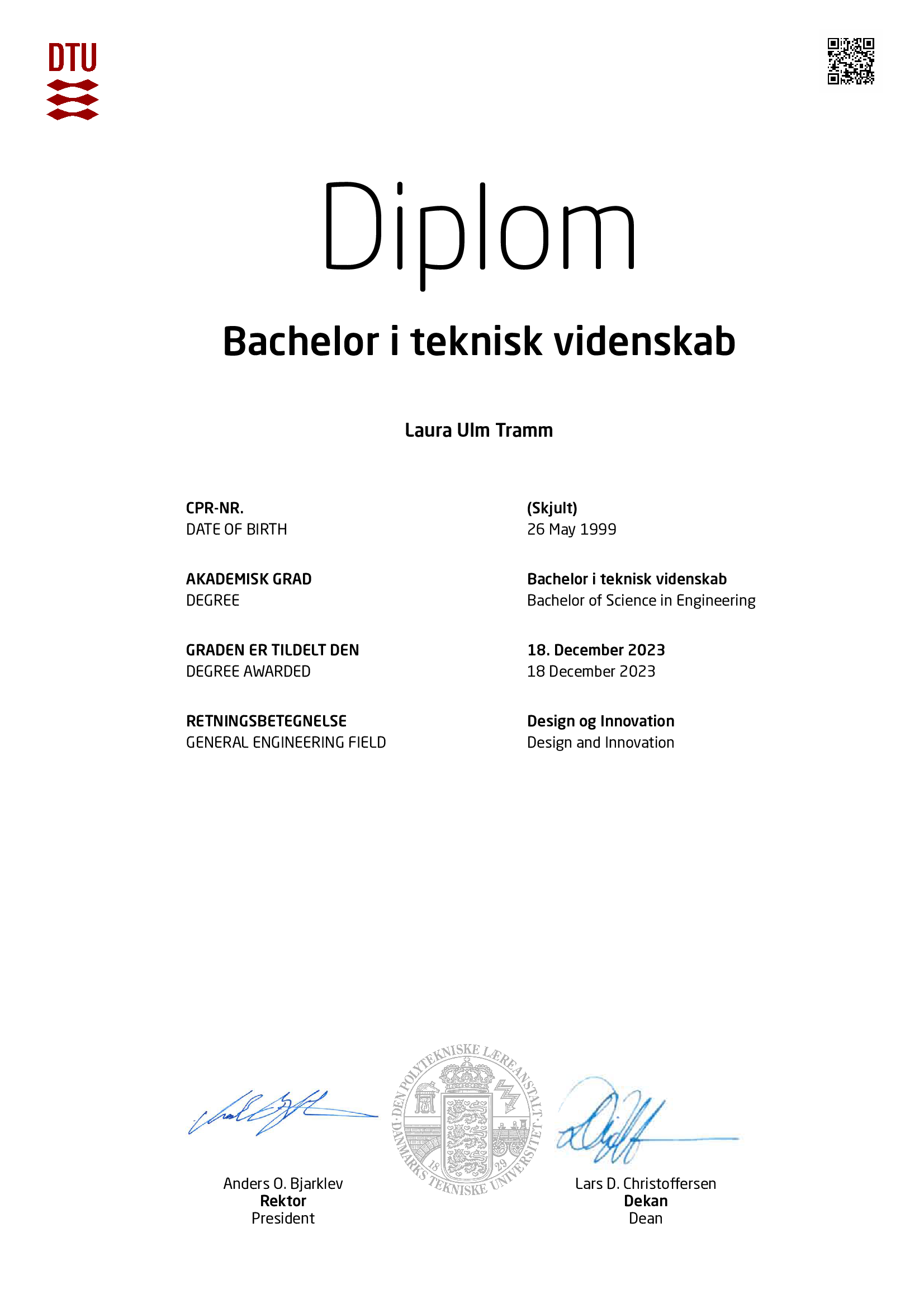 DTU Design & innovation bachelors degree diploma